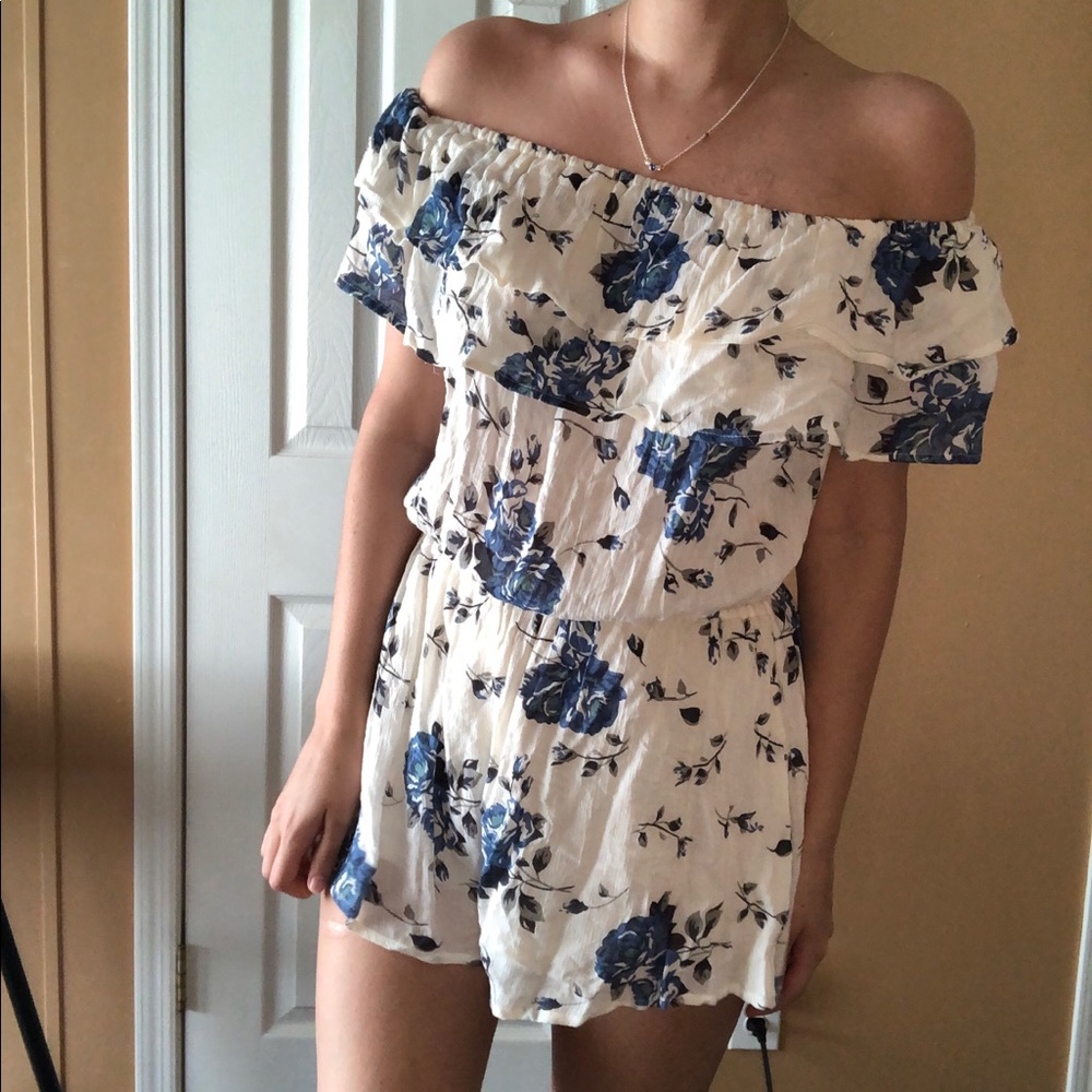 Blue and White Floral Romper